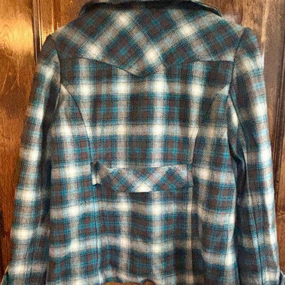 Stetson Teal and Brown Plaid Pea Coat - Picture 3 of 6